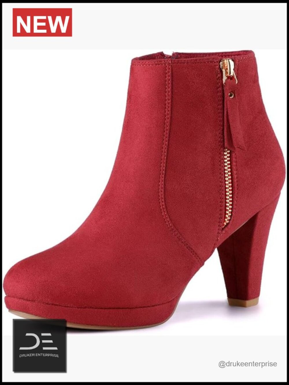 Chunky Heel Platform Ankle Boots with Side Zipper, Block Heel